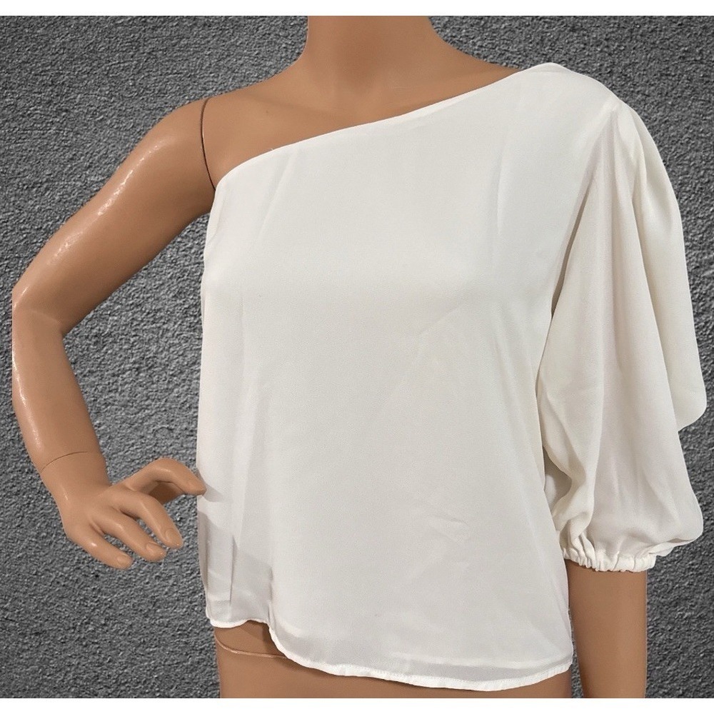 Krisa Blouse Women's Size XS One Shoulder 3/4 Sleeve Top In Cream Made In USA